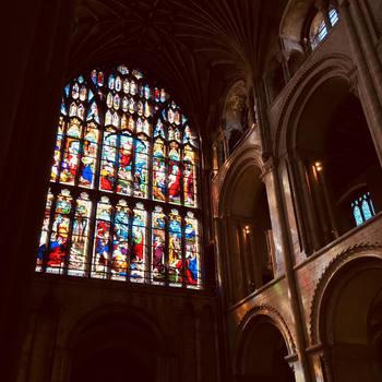 Norwich Cathedral blessed by the sun   #stainedglass #cathedral #church #color #light #architecture #norfolk #norwich #uk